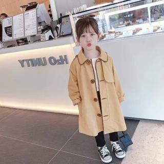 【橘魔法】翻領不對稱黑色滾邊風衣外套(大衣 風衣 外套 薄外套 女童 童裝 中童 兒童)