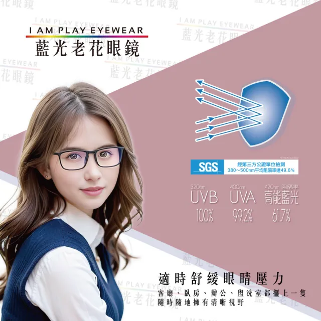 【IAM PLAY】抗藍光老花眼鏡(清晰輕盈.柔韌舒適.看手機看電視.閱讀書寫都適用)