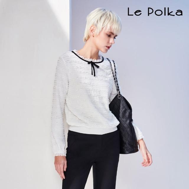 【Le Polka】立體荷葉領綁結長袖上衣-女