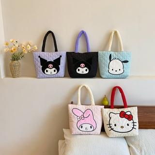 【SANRIO 三麗鷗】羽絨布簡約大頭像造型大容量手提袋單肩手提托特包-酷洛米/美樂蒂/帕洽狗/凱蒂