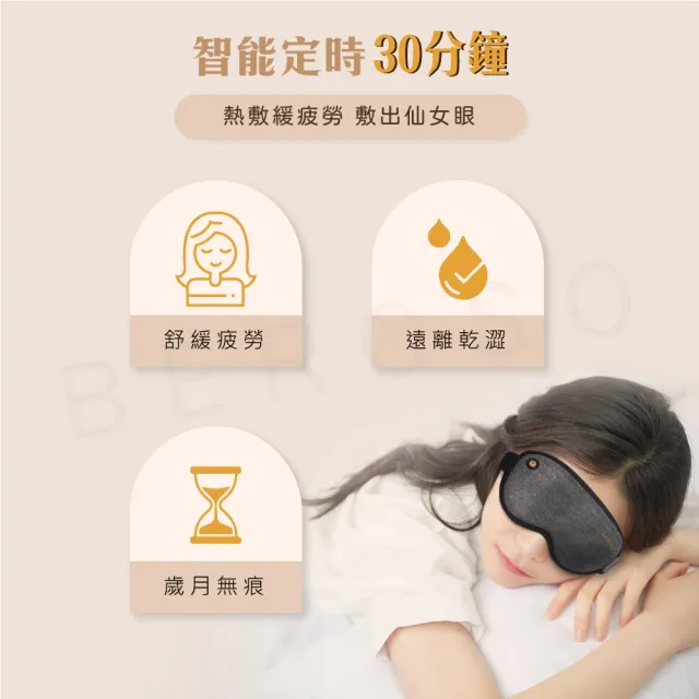【Beroso 倍麗森】磁吸式三段溫控定時立體熱敷眼罩A00029(安心一年保固 可水洗 睡眠眼罩)