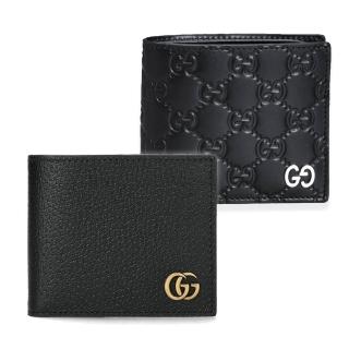 【GUCCI 古馳】473916 經典雙G LOGO牛皮壓紋對開8卡短夾(黑色)