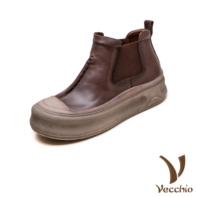 Vecchio 真皮短靴 厚底短靴/真皮頭層牛皮復古做舊設計厚底短靴(咖)