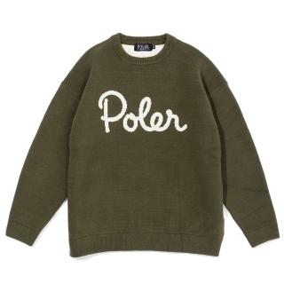 【POLER STUFF】日本限定 ELBOW PATCH KINT 手肘補丁針織上衣 / 休閒上衣(橄欖綠)