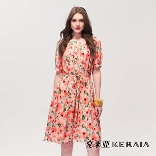 【KERAIA 克萊亞】漫步花園雪紡印花洋裝(附腰帶)