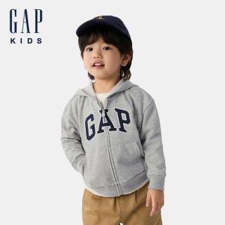 【GAP】男幼童裝 Logo刺繡連帽外套-灰色(744384)