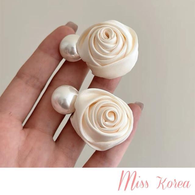 【MISS KOREA】玫瑰髮夾 珍珠髮夾/韓國設計浪漫玫瑰珍珠造型迷你髮夾 邊夾 瀏海夾 碎髮夾 2件組(3色任選)