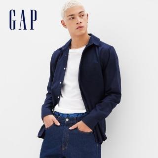 【GAP】男裝 純棉翻領長袖襯衫-海軍藍(422488)