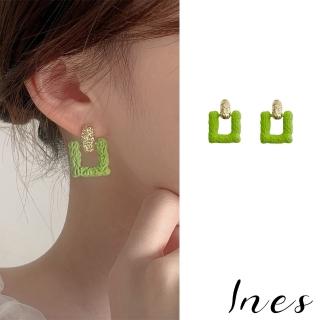 【INES】韓國設計幾何清新方形金屬風耳環(幾何耳環 方形耳環 金屬耳環)