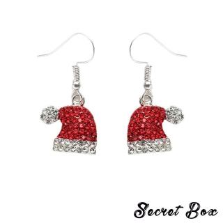 【SECRET BOX】韓國設計閃耀美鑽可愛聖誕帽造型耳環(美鑽耳環 聖誕帽耳環)