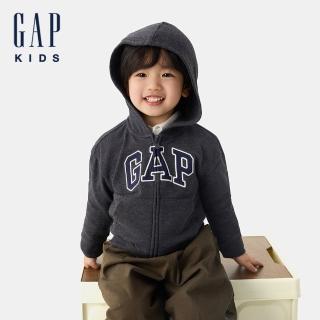 【GAP】男幼童裝 Logo刺繡連帽外套-灰黑色(744384)