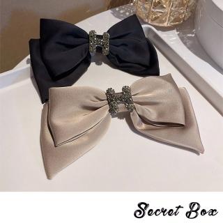 【SECRET BOX】美鑽髮夾/韓國設計高階感H字美鑽鑲嵌緞面蝴蝶結造型髮夾 馬尾夾 彈簧夾(3色任選)