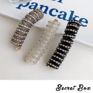 【SECRET BOX】水鑽髮夾/韓國設計閃耀華麗水鑽電話線圈束髮繩 綁髮繩 泡泡辮髮飾(3色任選)