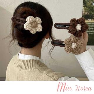 【MISS KOREA】珍珠髮夾 花朵髮夾/韓國設計溫柔氣質針織大花朵造型鴨嘴夾 馬尾夾 髮夾(3色任選)