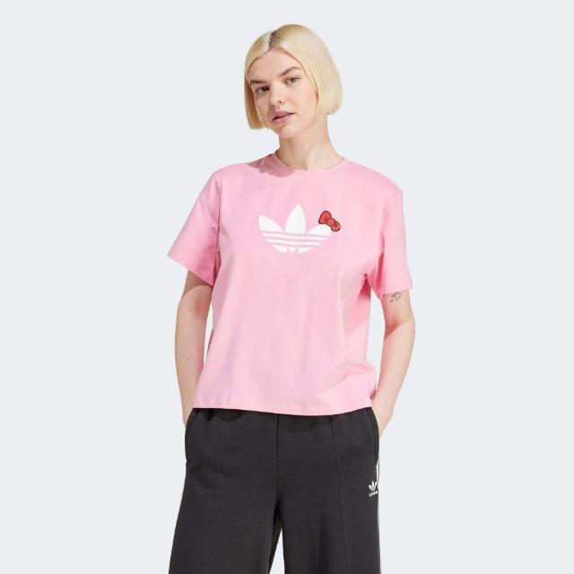 【adidas 愛迪達】短袖上衣 女 三葉草 亞規 HK TREFOIL TEE-07 粉 IX7882