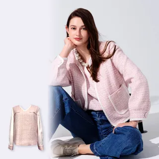 【KERAIA 克萊亞】粉嫩雪櫻花紗呢拼接袖上衣