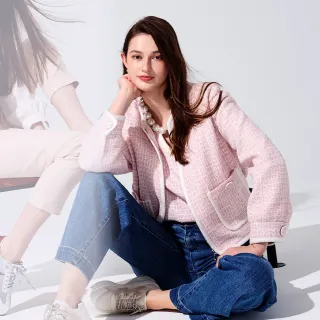 【KERAIA 克萊亞】粉嫩雪櫻花紗呢滾邊外套