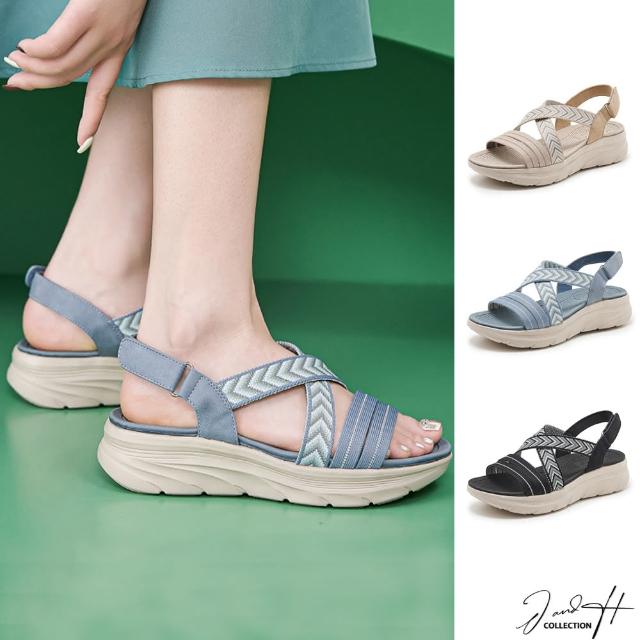 【J&H collection】舒適輕盈柔軟厚底涼鞋(杏色 / 藍色 / 黑色)