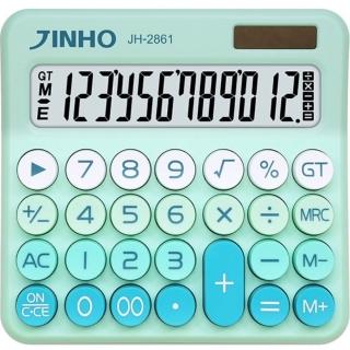 【JINHO 京禾】多巴胺色系太陽能復古風按鍵12位數計算機JH-2861-糖果綠(辦公室文具 糖果色系 送禮)