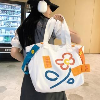 【KT DADA】手提購物袋 帆布托特包 包包 通勤包 肩揹包 帆布包 托特包 大容量 白色包包 學生背