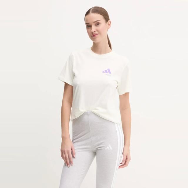 【adidas 愛迪達】短袖上衣 女 W L VERB TEE 米白紫 JN9072(S2896)