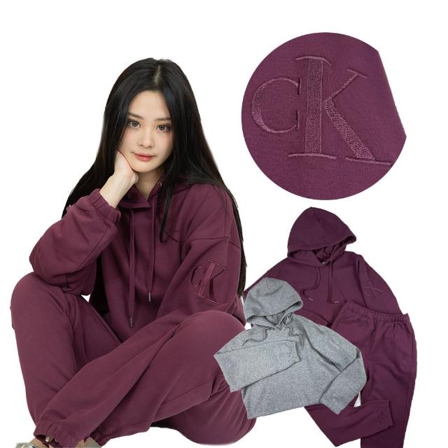 【Calvin Klein】CK 刷毛 女款 運動長褲 短版寬版帽T 可組 套裝 Calvin Klein 鬆緊褲(1315)