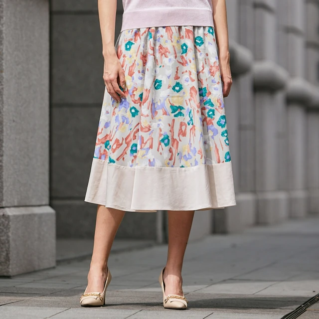 ELLE ACTIVE 女款 兩色拼接彈力短裙/褲裙-藍色(