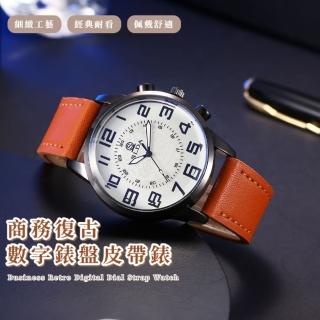 【英倫男士】商務復古數字錶盤皮帶錶(皮錶帶 石英錶 手錶 休閒錶 兒童錶 女錶 考場 男錶 數字錶 腕錶)