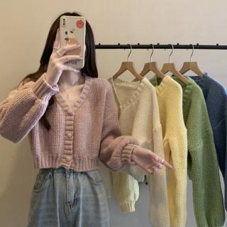 【D.studio】慵懶寬鬆顯瘦短版針織外套(毛衣 針織上衣 女裝 衣服 上衣 保暖外套 保暖上衣 冬天外套 J378)
