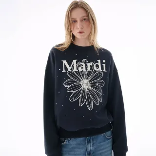 【MARDI MERCREDI】印花大學TEE 海軍藍 經典小雛菊 白花 鑲飾 SWEATSHIRT FLOWER STONE EMBELLISHED
