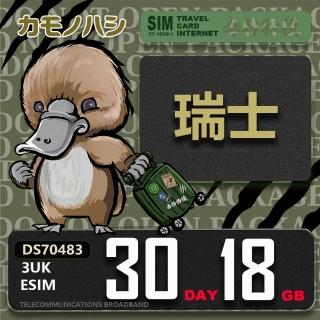 【鴨嘴獸Platypi.IF】3UK eSIM 歐洲 瑞士 30天18GB(eSIM 免插卡上網絡卡 旅遊卡)