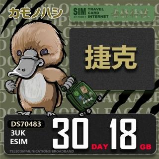 【鴨嘴獸Platypi.IF】3UK eSIM 歐洲 捷克 30天18GB(eSIM 免插卡上網絡卡 旅遊卡)