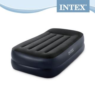 【INTEX】舒適雙層單人加大充氣床墊-內建電動幫浦-有頭枕-寬99cm(64121ED)