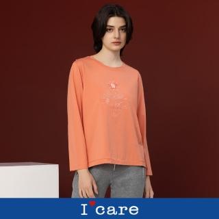 【I’Care 依卡】現貨-層次刺繡蓮花薄長袖T恤（M-L）｜女休閒上衣 女長袖T恤(510-09511)