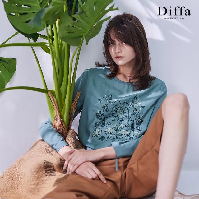 【Diffa】花卉電繡異素材拼接設計針織衫-女