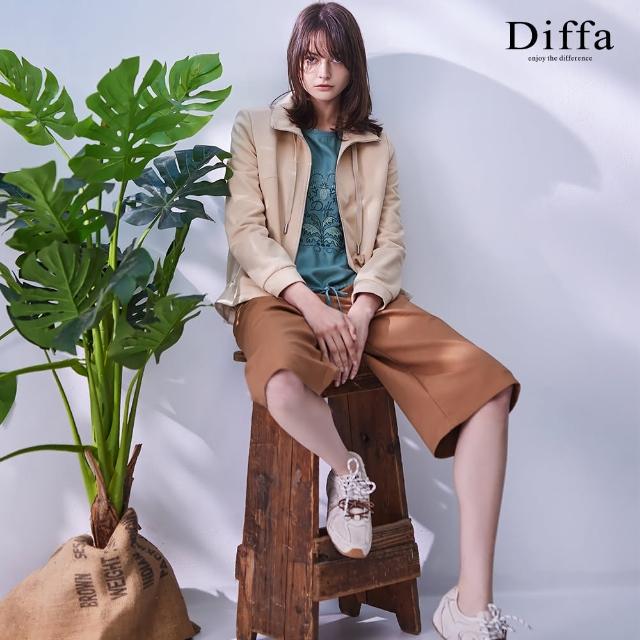 【Diffa】咖啡色口袋裝飾設計七分長褲-女