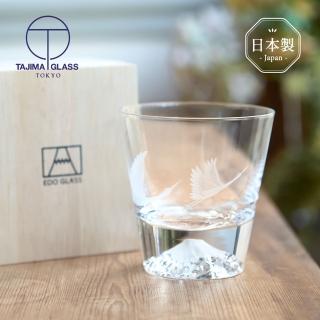【田島硝子】日本製富士山雕花威士忌杯-親子鶴(原廠正品/江戶硝子/富士山杯/玻璃杯/酒杯)