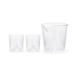 【田島硝子】日本製富士山冷酒杯3入組-片口杯1入+冷酒杯2入(原廠正品/江戶硝子/富士山杯/玻璃杯/酒杯)