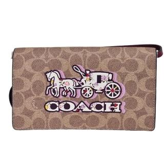 【COACH】經典 緹花馬車圖騰 PVC斜揹包 WOC(贈原廠防塵袋紙袋/母親節送禮)