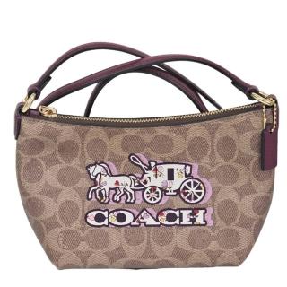 【COACH】經典 PVC 緹花馬車圖騰印花 迷你 水餃包斜揹包(贈原廠防塵袋紙袋/母親節送禮)