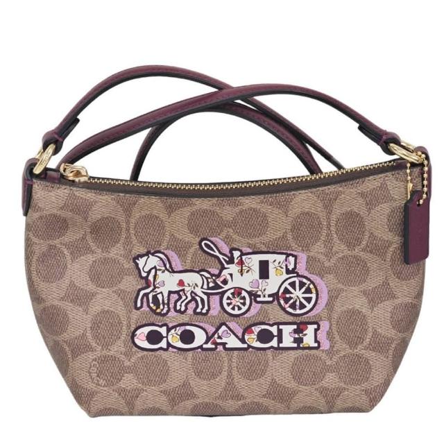 【COACH】經典 PVC 緹花馬車圖騰印花 迷你 水餃包斜背包(贈原廠防塵袋紙袋/母親節送禮)