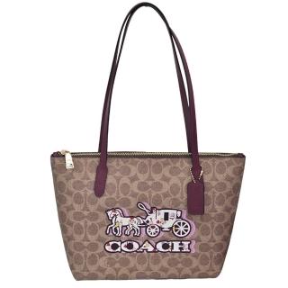 【COACH】經典 馬車圖騰 PVC托特包 小款 手提包肩揹包(贈原廠防塵袋紙袋/母親節送禮)