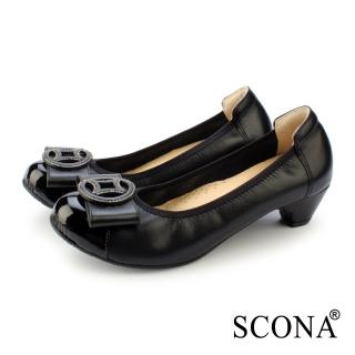 【SCONA 蘇格南】全真皮 典雅鑽飾舒適低跟鞋(黑色 31246-1)