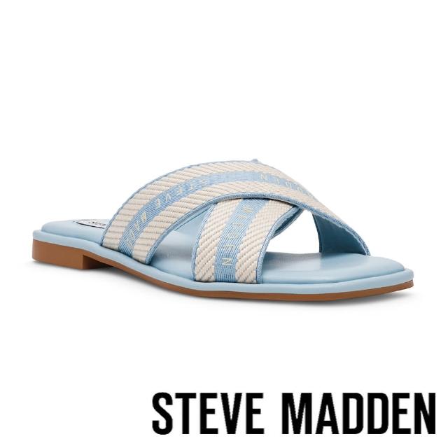 【steve madden】ARROWS 編織交叉帶平底拖鞋(藍色)