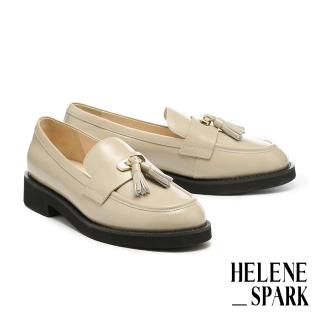 【HELENE SPARK】知性學院風流蘇微亮全真皮樂福厚底鞋(灰)
