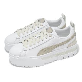 【PUMA】休閒鞋 Mayze Luxe Wns 女鞋 白 卡其 厚底 增高 皮革 小白鞋(383995-08)