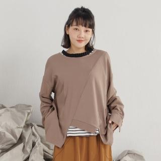 【MOSS CLUB】兩面穿不規則個性設計款罩衫長袖上衣(黑 白 綠 駝)