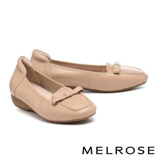 【MELROSE】美樂斯 雲朵後跟 輕甜簡約蝴蝶結牛皮方頭低跟鞋(杏)