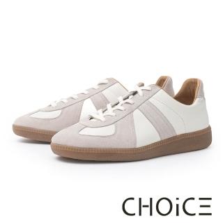 【CHOiCE】復古反絨牛皮拼接真皮德訓休閒鞋(白色)