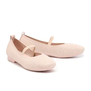 【MELROSE】美樂斯 輕甜閃鑽瑪莉珍飛織布方頭娃娃低跟鞋(粉)